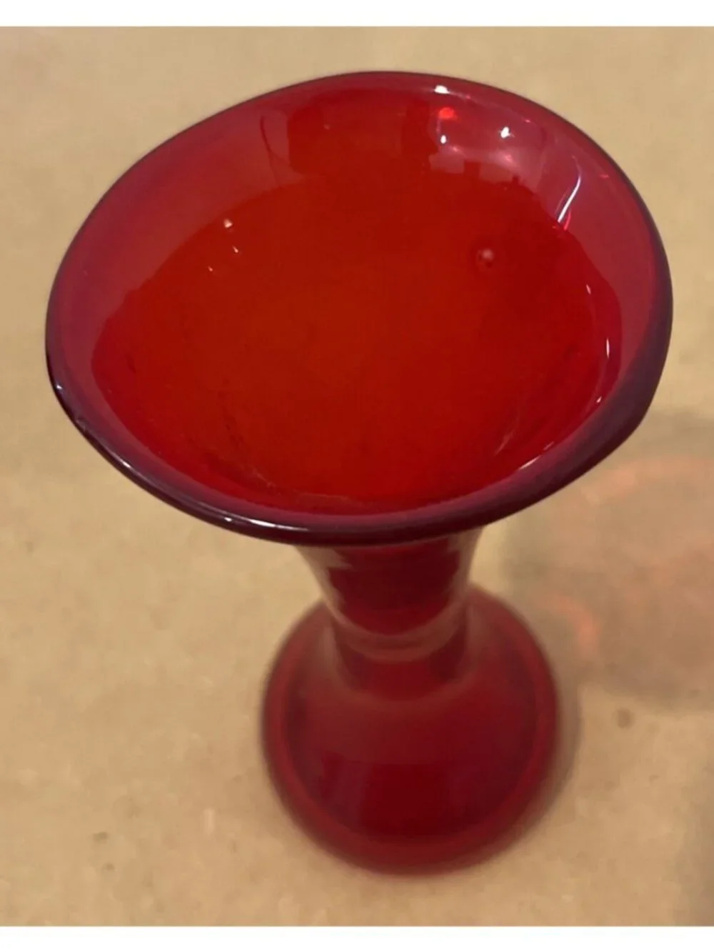 Vintage Red Hand Blown Glass Art Bud Vase Angled Top 5.5